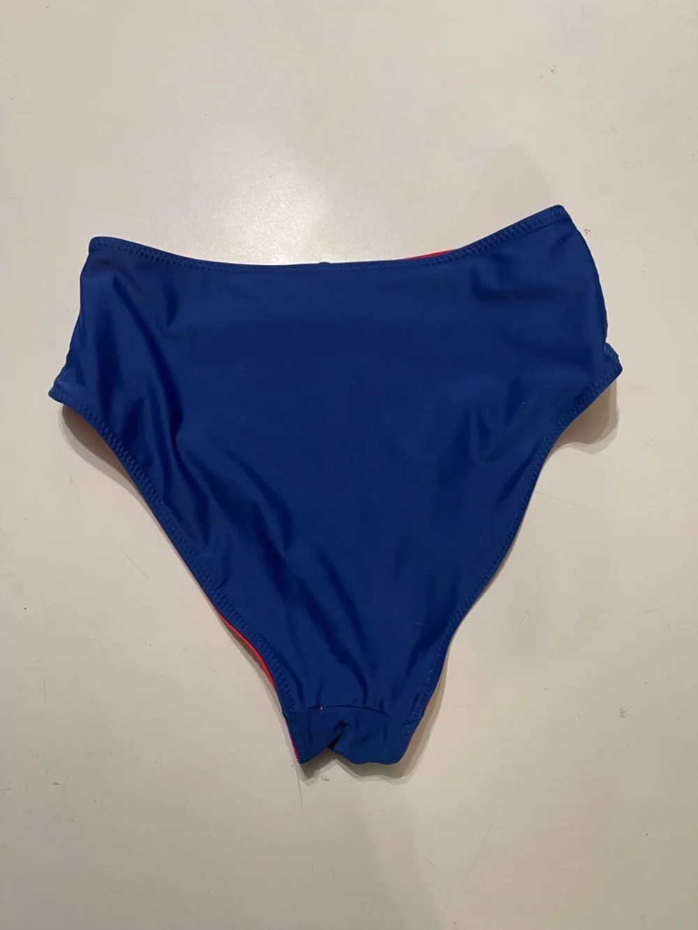No Boundaries Juniors 7/8 Blue/Red Reversible High Waist Bikini Bottoms